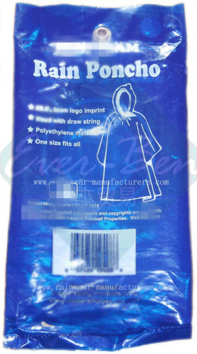 Blue cheap disposable rain ponchos packing pouch